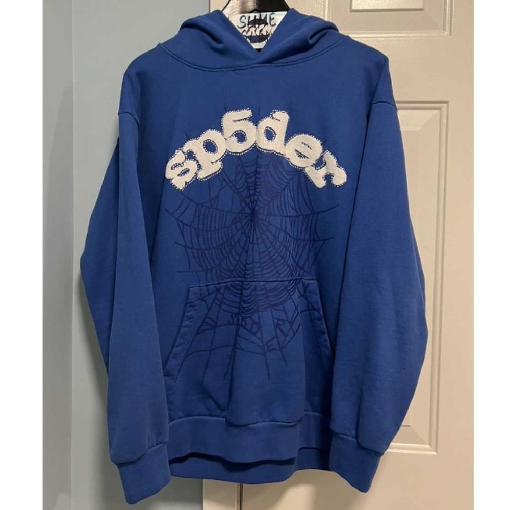 Sp5der Blue Printed Hooded Sweatshirt